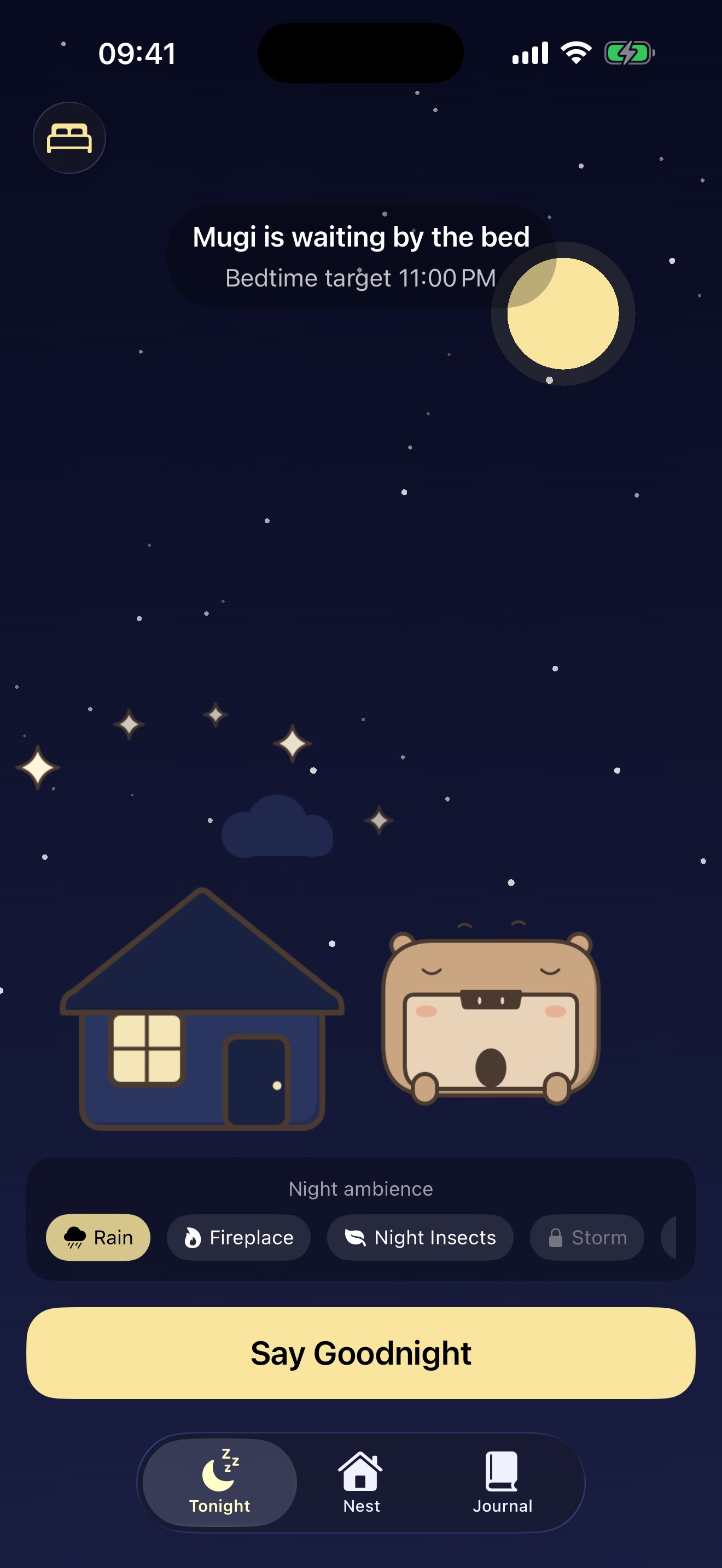 Tonight — Mugi waits by the bed