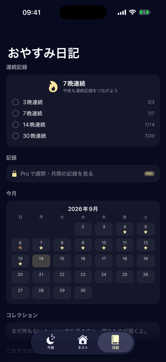 7泊連続記録の睡眠ジャーナル