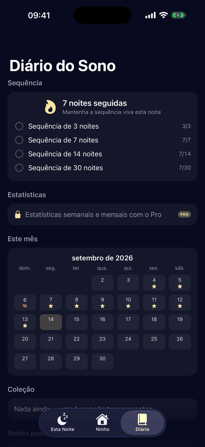 Diário de sono com sequência de 7 noites